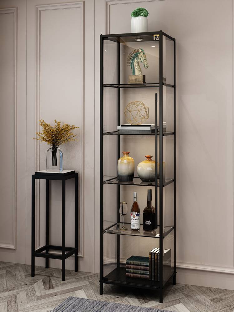 茶色玻璃酒柜现代简约轻奢后现代金属玻璃酒柜家用展示柜办公室陈列柜