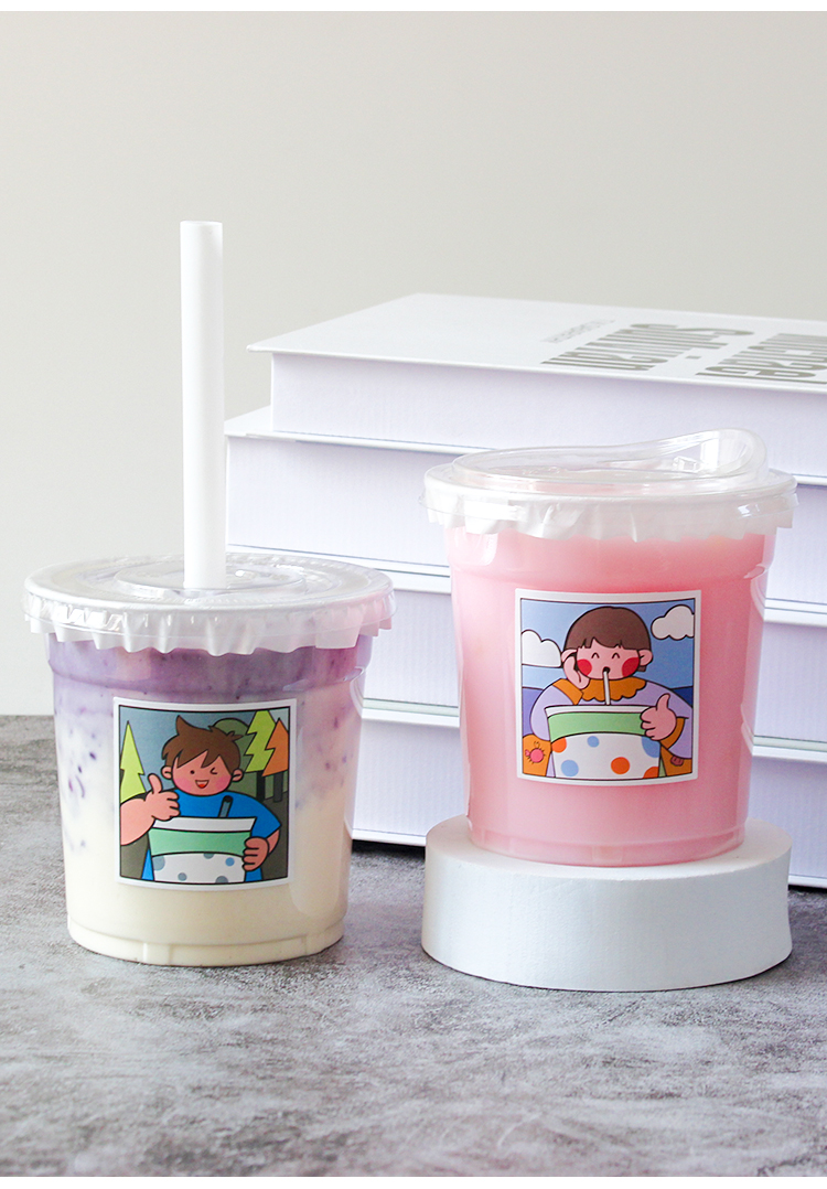 乐丫一次性嘟嘟杯奶茶杯500ml网红pet透明咖啡杯冷饮饮料塑料杯子带盖