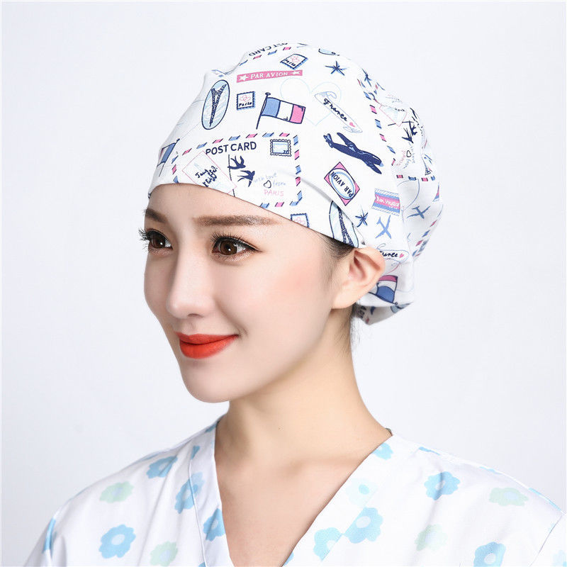 心墨染新品护士帽花色室帽子短发圆帽松紧带弹簧扣全印花女式护士牙科