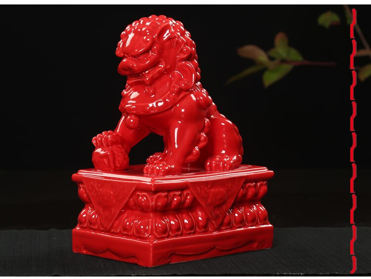 石狮子手工精雕一对看门家用客厅摆件汉白玉 14厘米小号红色狮子一对