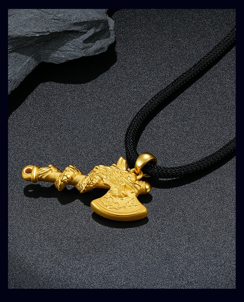 老凤凰龙盘斧头足金龙斧黄金吊坠男士金斧子金转运珠金挂坠龙形生肖龙