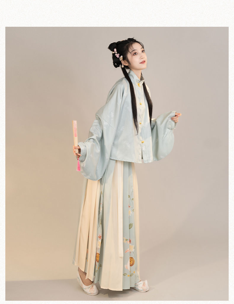 拉夏贝尔la品牌特价雅裳小筑墨染汉服女明制立领对襟琵琶袖短袄百褶齐