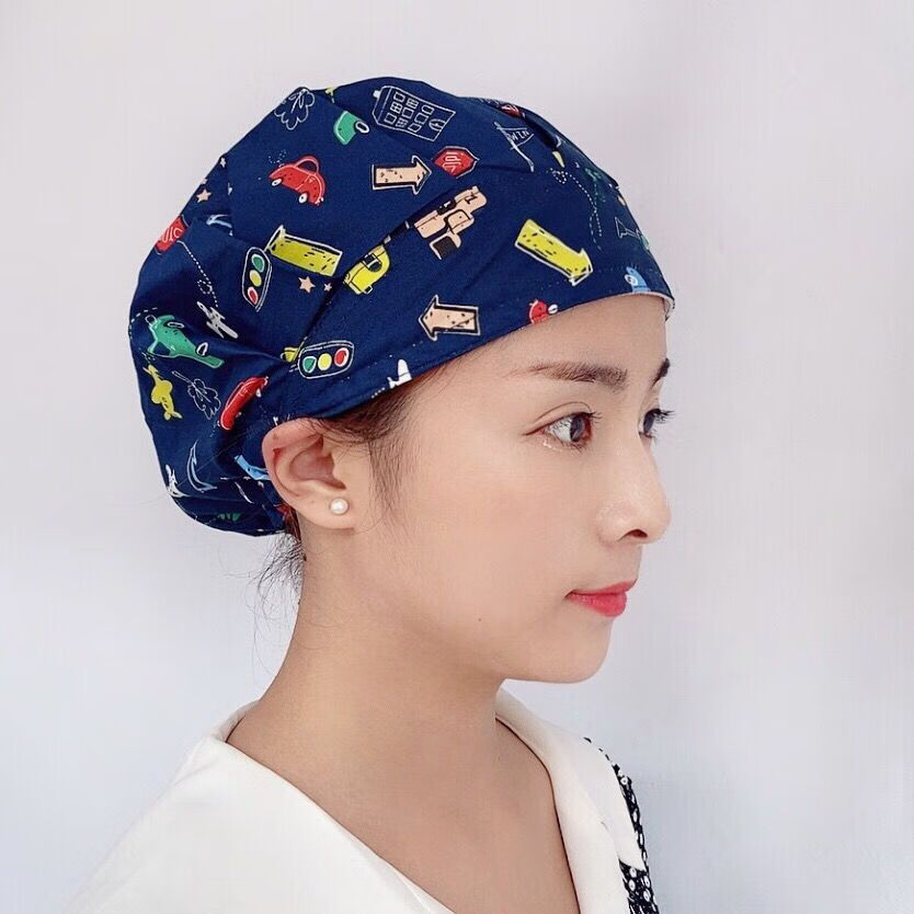 夕薇美新品护士帽斜杠厨房帽防油烟做饭带防掉头发透气新品室护士工作