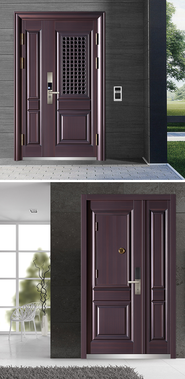 防盗门子母门通风家用甲带窗门中门定制双色入户门安门二代子母指纹锁