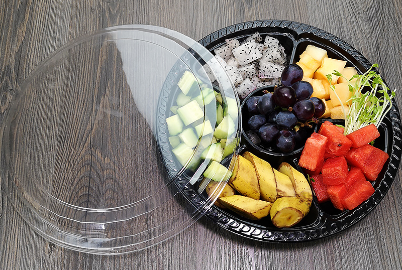 一次性水果盘塑料鲜果切盒水果捞打包盒圆形沙拉拼盘果切盒600克fg3