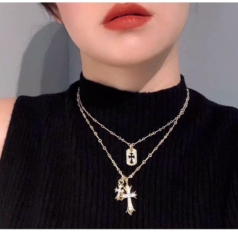 诗筠轻奢rapper项链潮流嘻哈十字架小众品早满钻锁骨链女感生日礼物双