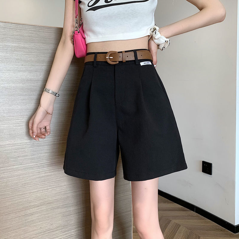 短裤女夏季阔腿工装裤2021新款高腰百塔宽松五分裤垂感休闲裤子潮黑色