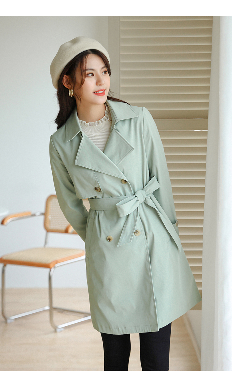 『腰带风衣』朵以2021秋季新款经典纯色双排扣英伦风大衣外套女36vc7