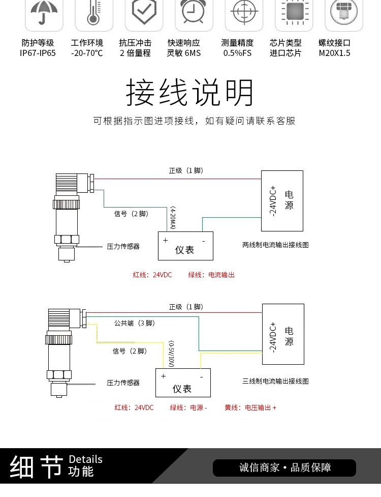 扩散硅压力变送器供水压力传感器420ma水压油压气压液压010v40kpa
