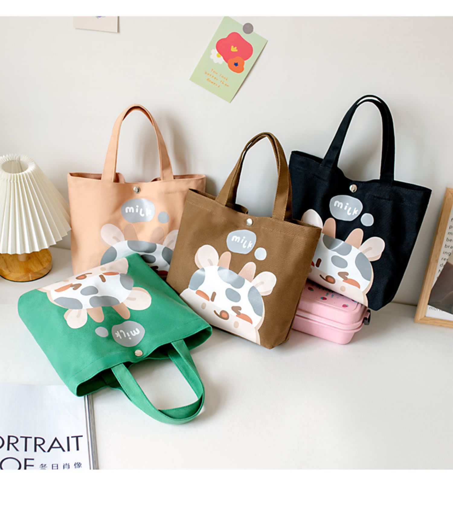 手提袋子外出时尚帆布包女2021年新款可爱饭盒布袋包上班族小拎包萌兔