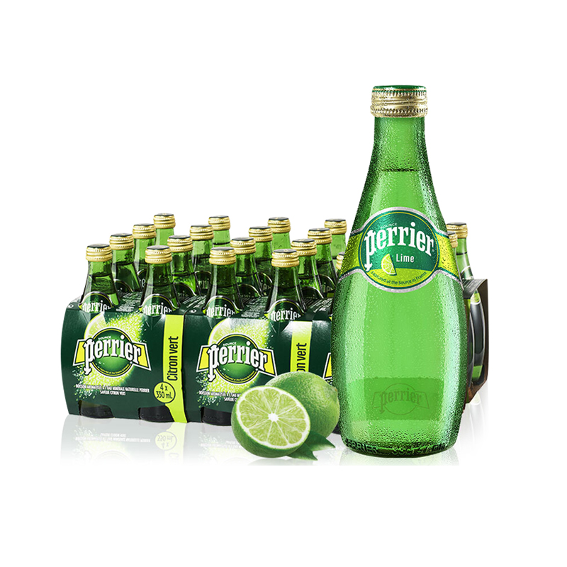 perrier气泡水 330ml*24瓶装 法国进口巴黎水青柠味含气天然 12瓶青柠
