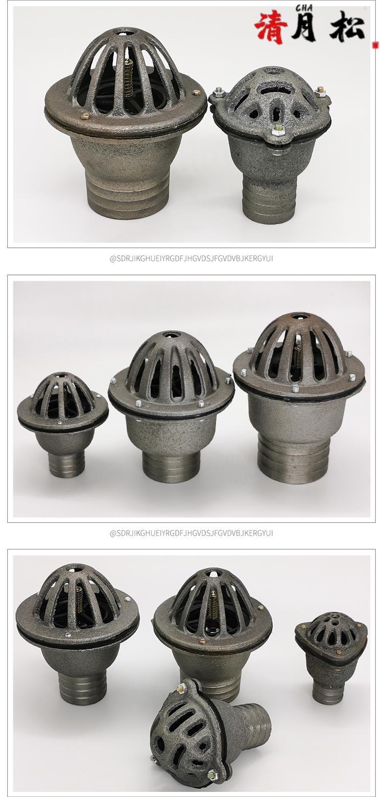 水泵止回阀加厚铸铁铁底阀汽油机抽水泵柴油机过滤龙头莲蓬头15寸40mm