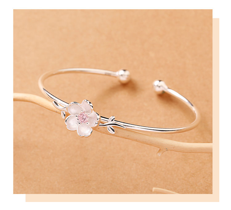 樱花手镯女韩版森系个性文艺粉色花朵开口镯子手环手镯一只樱花粉钻