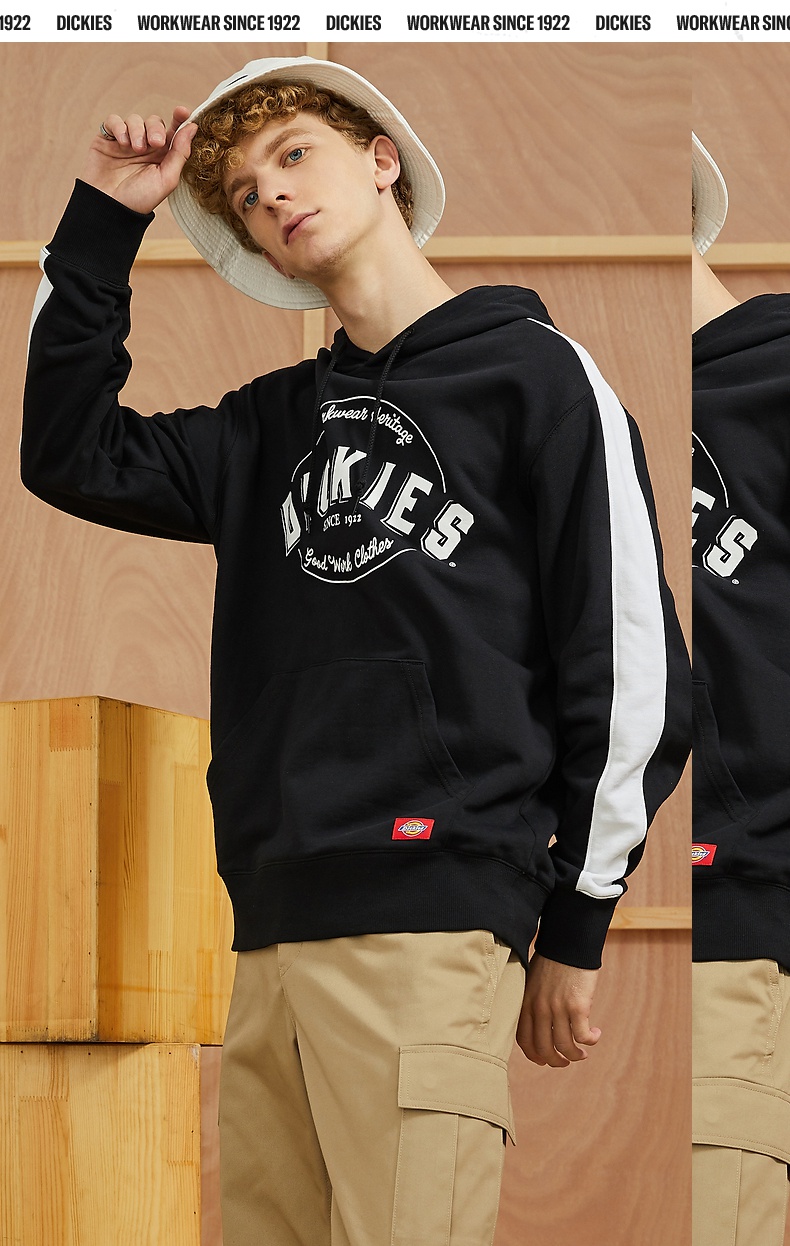 dickies卫衣男迪凯斯官方22春新撞色织带连帽情侣卫衣字母印花休闲