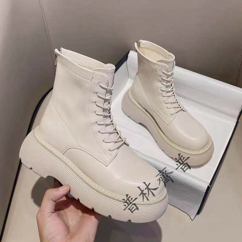 普林齐普 谢贝女鞋网红厚底马丁靴女秋季系带英伦短