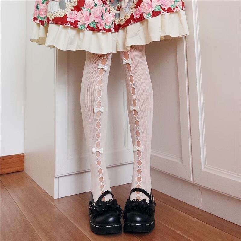 纤丝珍日系洛丽塔白色丝袜女蝴蝶结lolita连裤袜子秋冬款黑丝 蝴蝶结