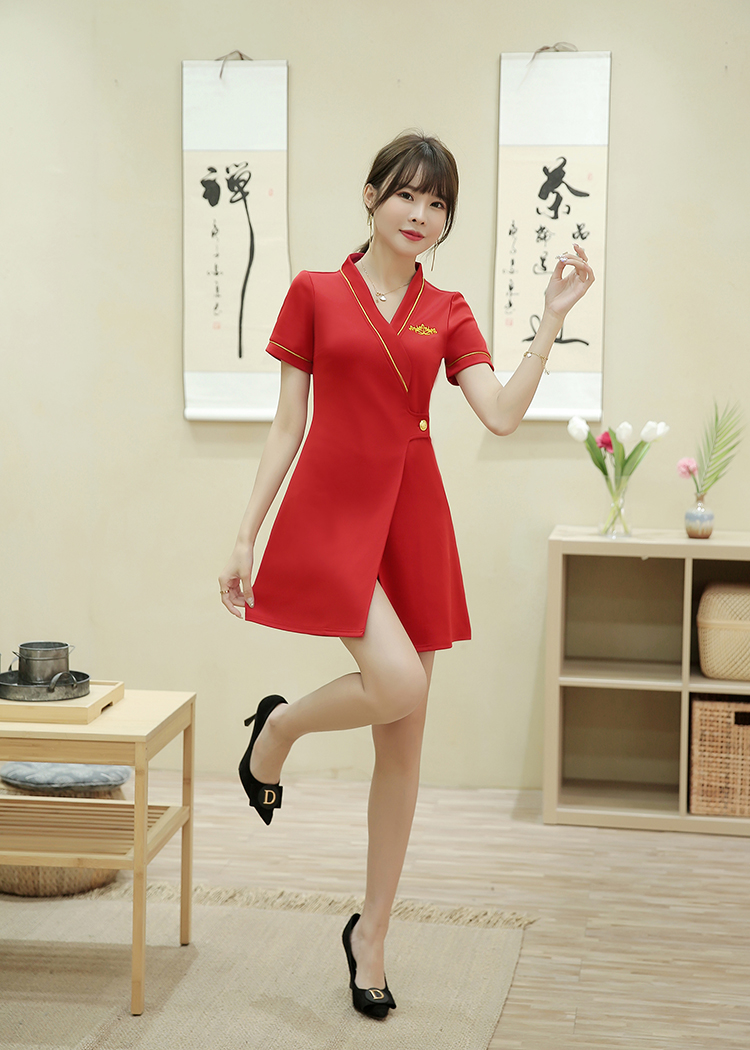 性感足浴桑拿技师制服工作服女装旗袍夏足疗气质按摩洗浴显瘦短裤套装