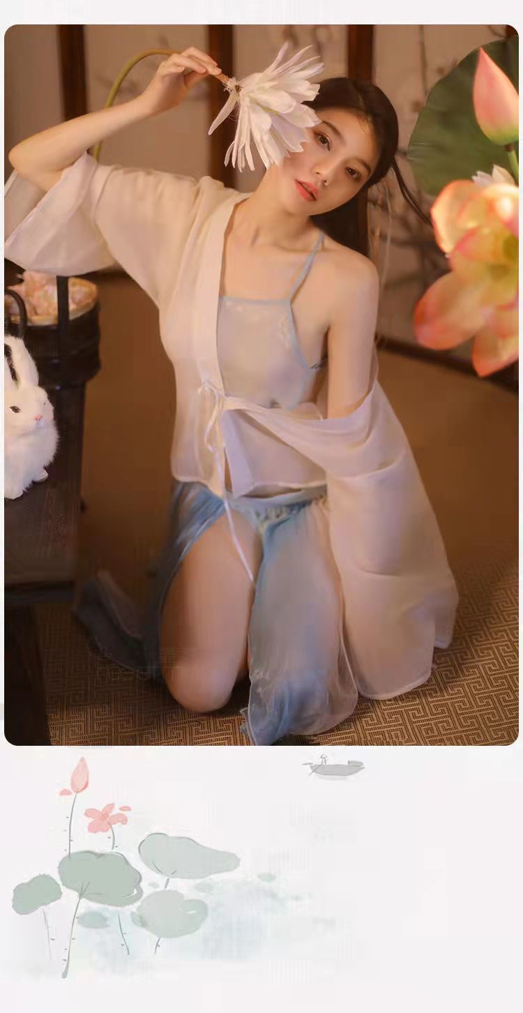 牧鱼女士汉服透视性感制服诱惑网纱睡衣角色扮演免脱内裤房事开档丁字