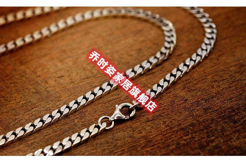 s925纯银项链男生4mm银古巴链简约蛇骨链潮牌坦克链街头百搭单链崎杳