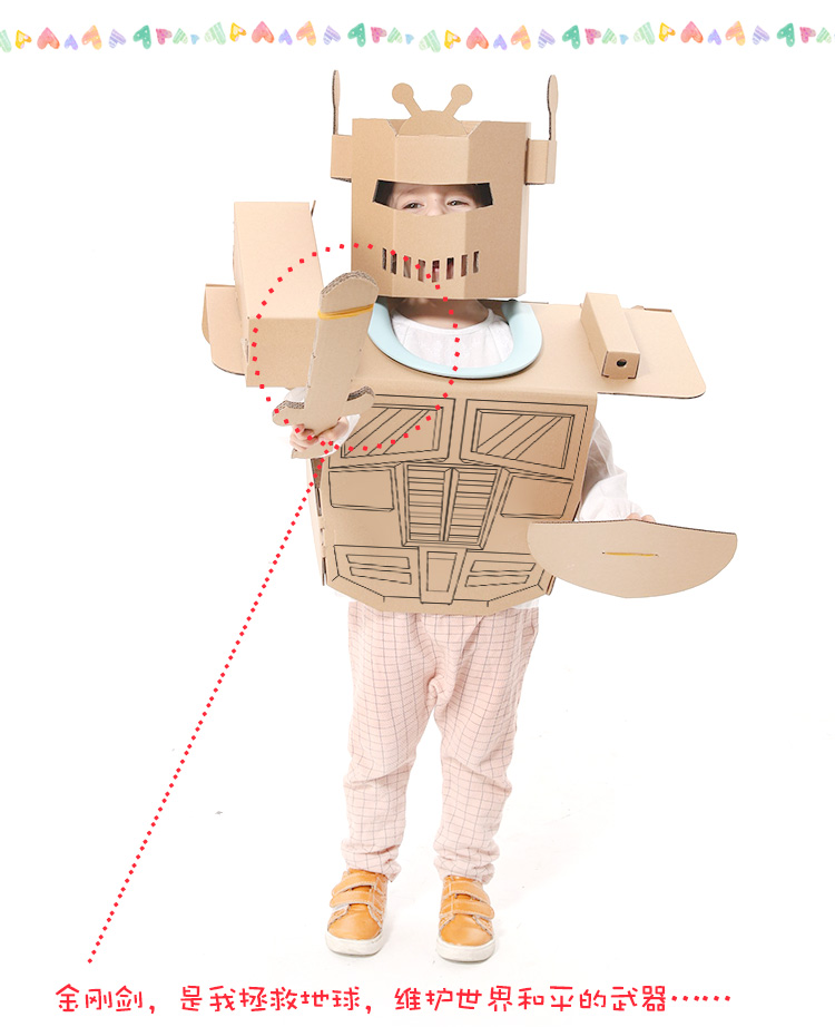 儿童手工制作纸箱机器人衣服创意diy组装涂色纸壳玩具舞台道具任一可