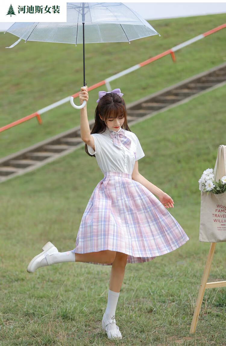 亚麻裙半身裙jk长裙jk制服正版日系中长裙学生过膝百折格裙套装女长款