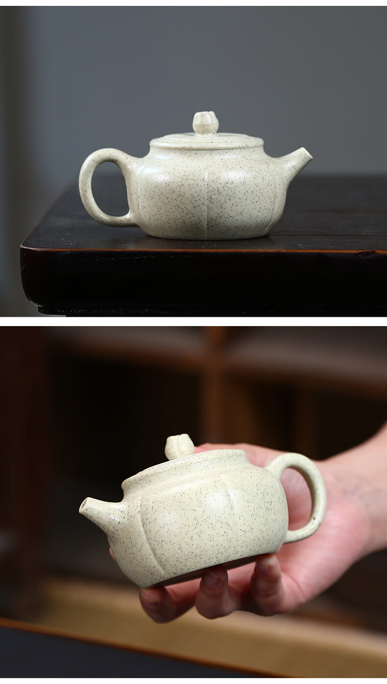 系客舟 宜兴泡茶壶全纯手工原矿白玉段平盖筋纹壶家用礼品紫砂壶 xfh