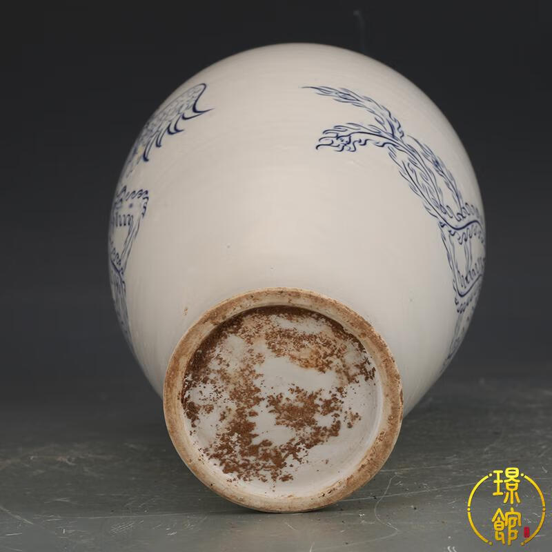 璟馆宋定窑青花凤纹梅瓶办公桌摆件陶瓷摆件老货收藏真品旧货仿古瓷器