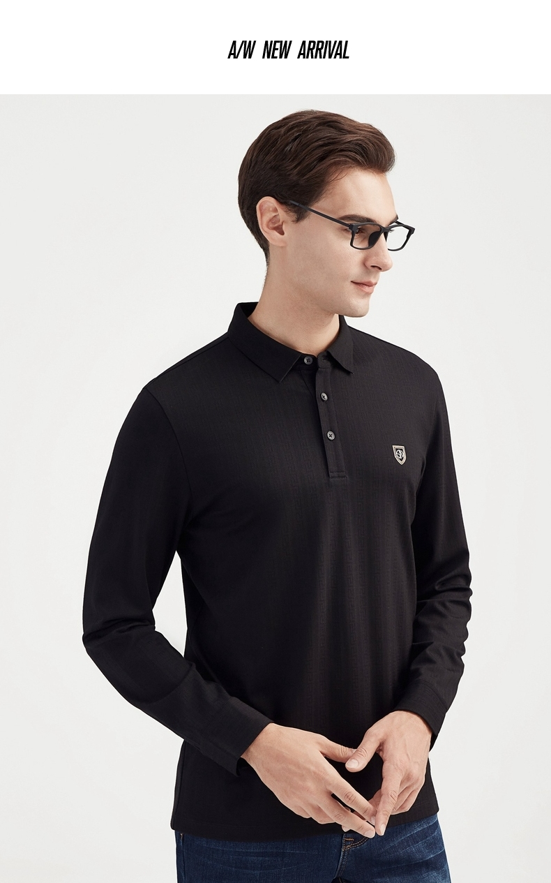 柒牌男装长袖polo衫男2021秋季新款中青年时尚休闲polo男官方旗舰翻领