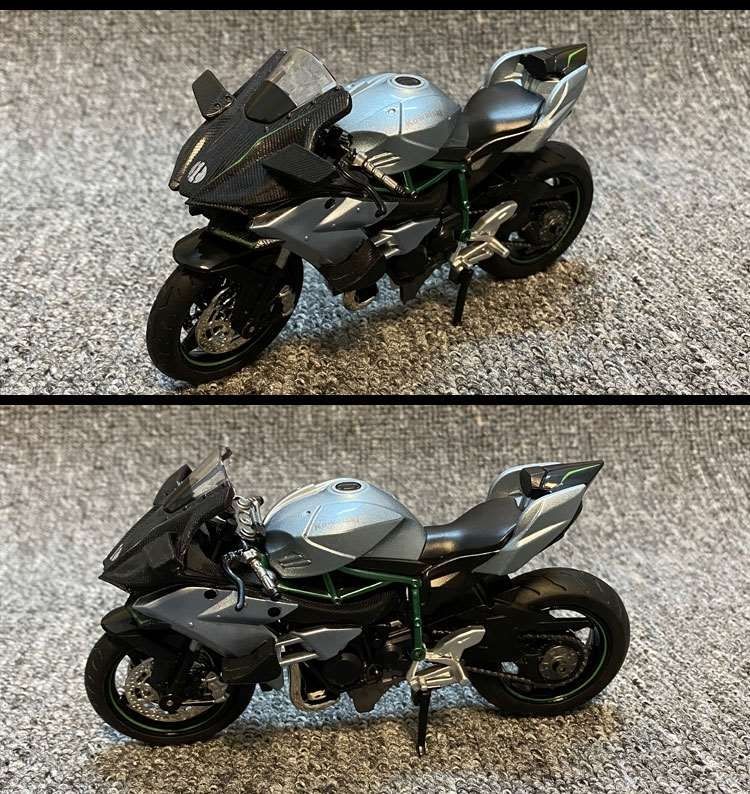 川崎h2r机车模型仿真合金摩托车h2摆件车模型川崎h2r黑色礼盒减震声光