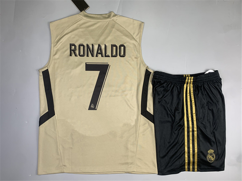 马德里皇马浅灰色短袖袖对抗热身训练服背心球衣足球服 浅灰色背心