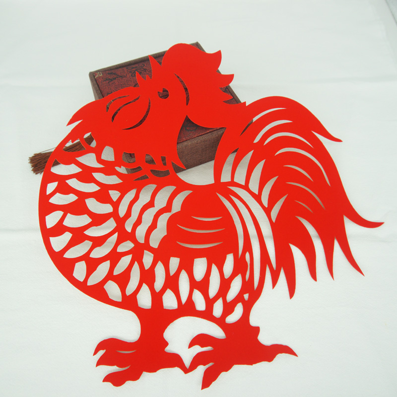 雄鸡剪纸成品 12生肖鸡剪纸窗花植绒布不干胶动物大吉大利公鸡贴画