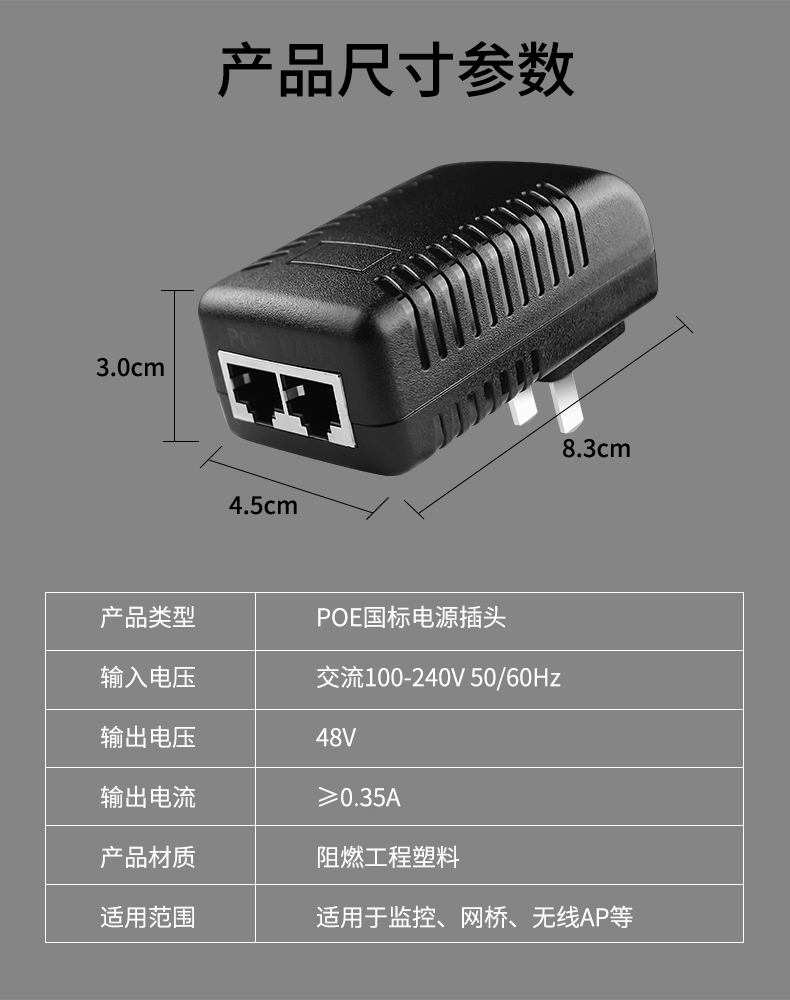 poe供電電源網橋監控攝像頭ap國標模塊網線供電48v轉12v適配器48vpoe