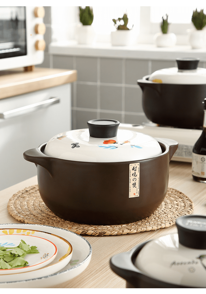 砂锅小煲汤家用燃气耐高温陶瓷锅炖锅煤气灶专用可爱单人沙锅汤煲3l花