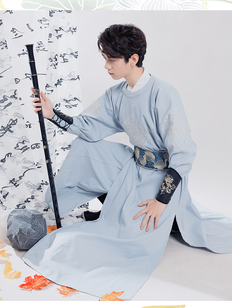 汉唐衣锦原创正版汉服圆领袍男武侠风古装锦衣卫中国风男装演出服蓝色