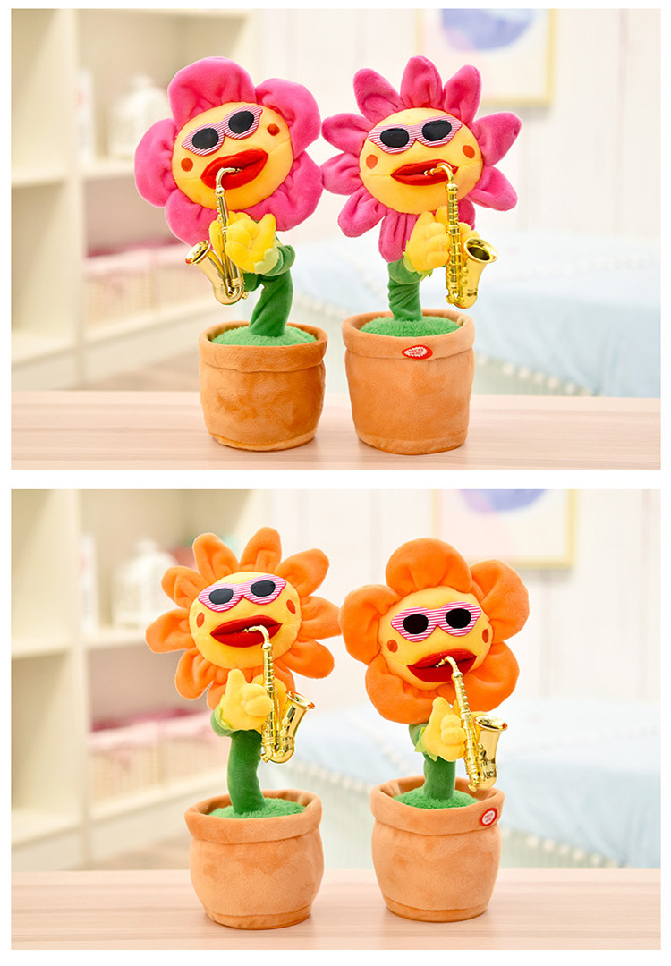 向日葵会扭动的妖娆花抖音玩具吹萨克斯发光会唱歌会跳舞的太阳花 蓝