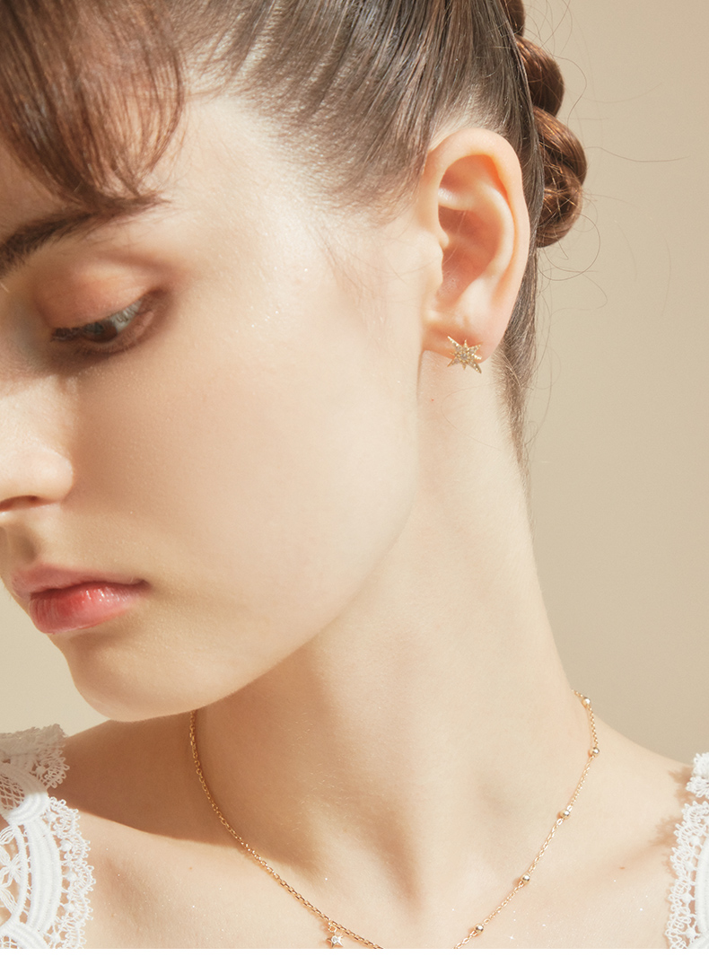 juicycouture橘滋星际系列星月日系列芒星耳钉金色