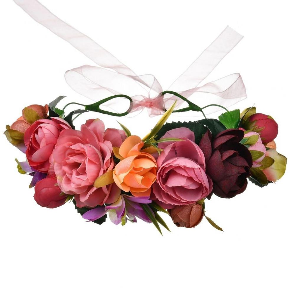 夏豹玫瑰花环森林系花朵新娘花环头饰度假配饰婚纱摄影写真发饰品o