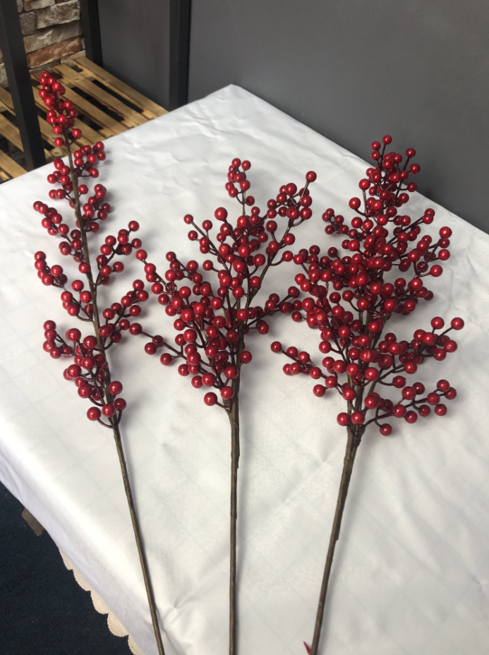 苏茂婚庆红果树枝单支圣诞果吉祥果泡沫果发财果仿真果粒插花配材21叉