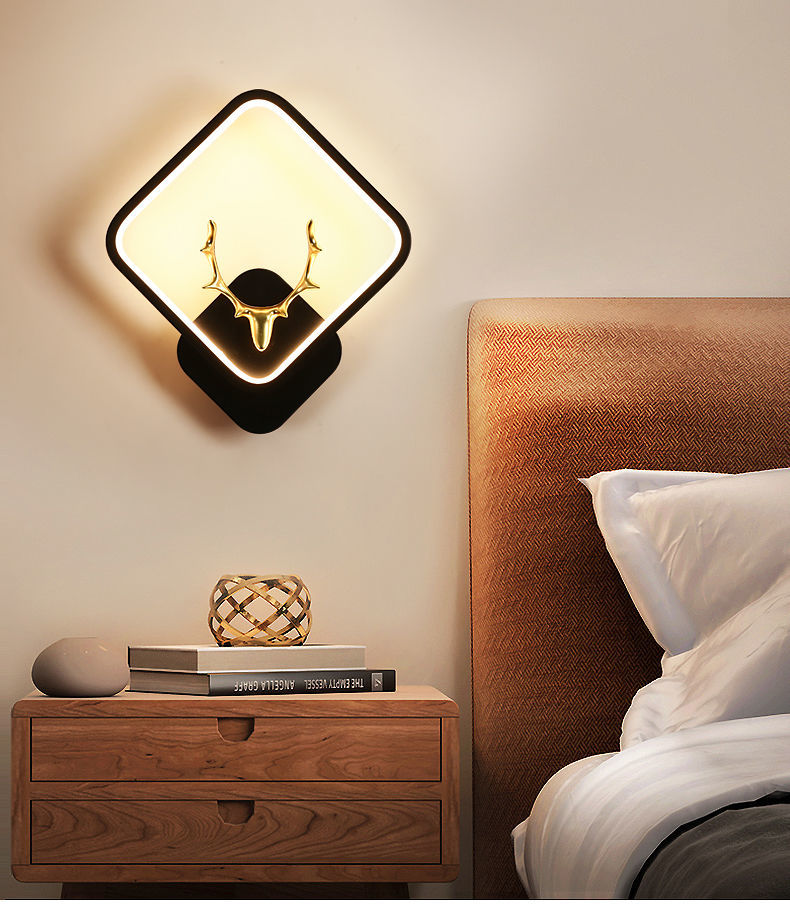 北欧鹿角壁灯现代简约过道阳台卧室床头壁灯温馨客厅背景墙壁灯三色变