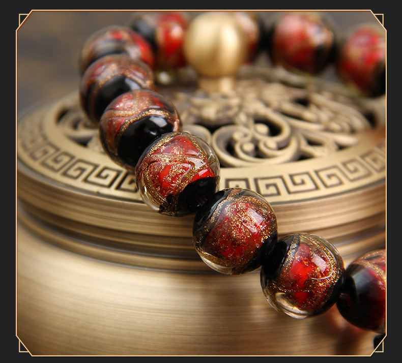 普陀山寺庙五色佛珠手链普济寺法雨禅寺佛教七宝法物 金棕色【14mm男