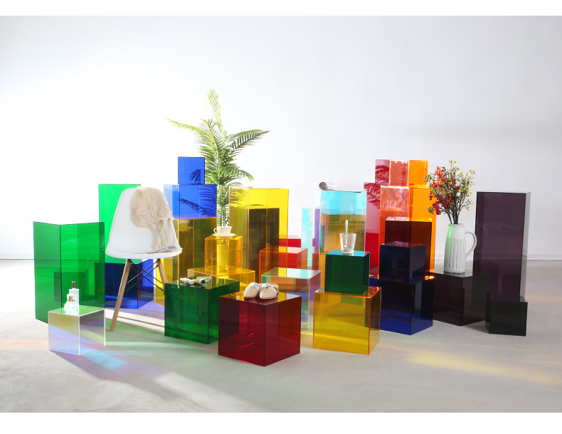 网红拍照区摆件透明亚克力展示台盒子拍照道具彩色几何体拍摄方块流水