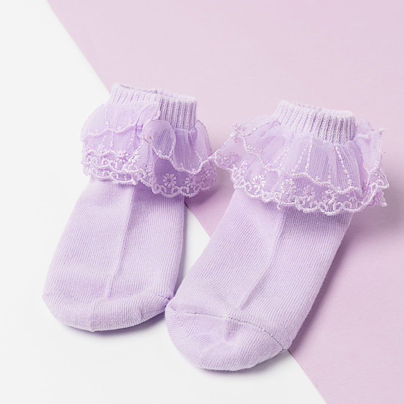 拉丁舞白色花边袜子女童花边袜白色秋冬薄款拉丁舞蕾丝花边公主袜宝宝