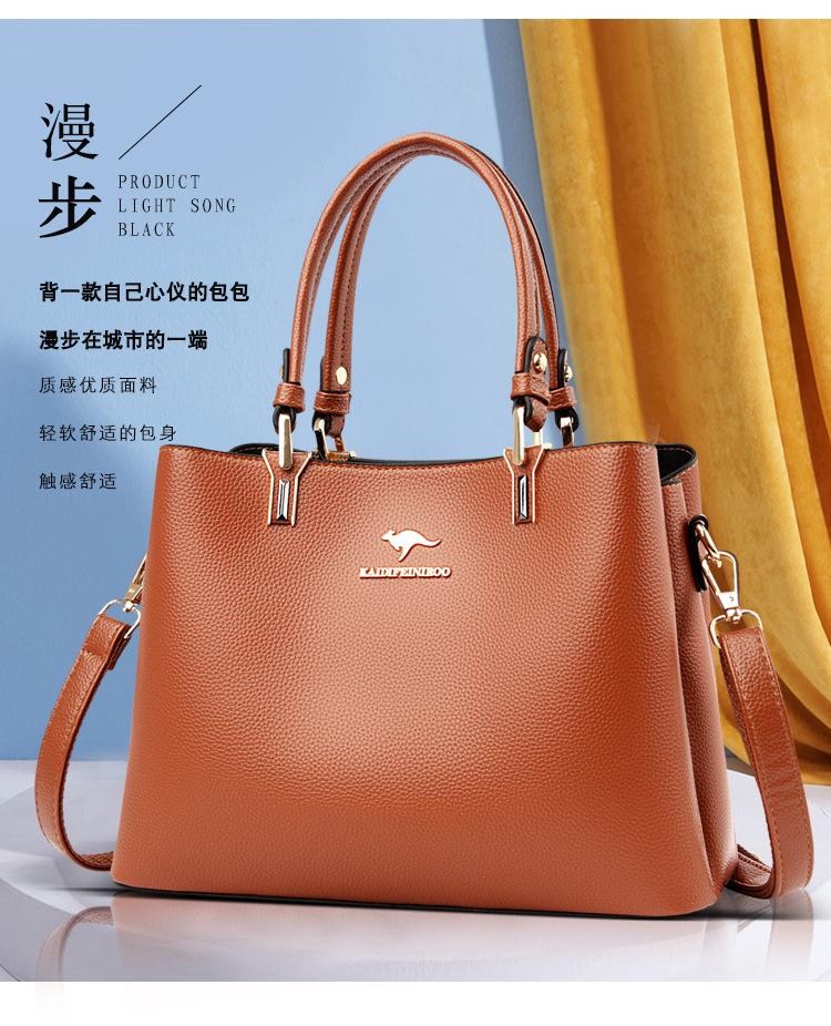 北狐蓝之馨袋鼠牛皮手提包女2021新款大容量时尚大气女包简约单肩中年