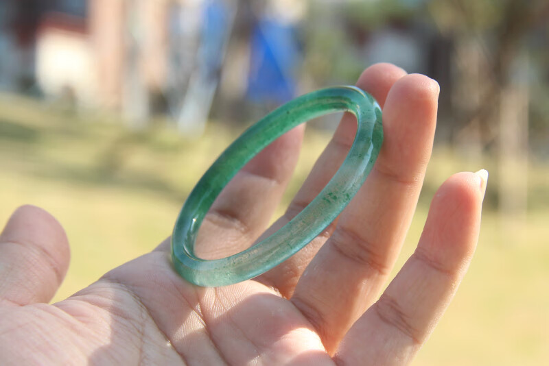 拾吟 天然绿草莓晶手镯 冰种草莓晶水晶青翠绿细圆条镯子 9号- 圈口52