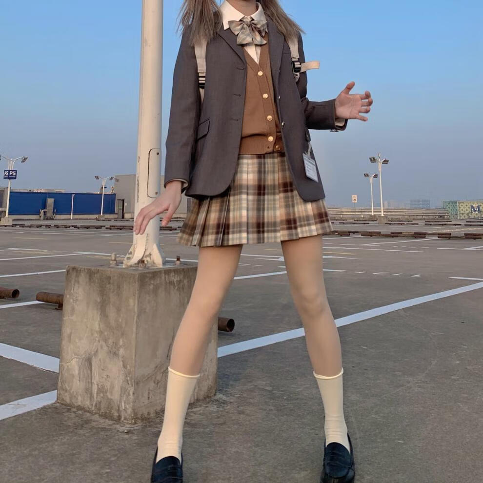 jk制服套装冬季jk格裙圣诞格深格wj叽歪狗裙45cm飞机盒m