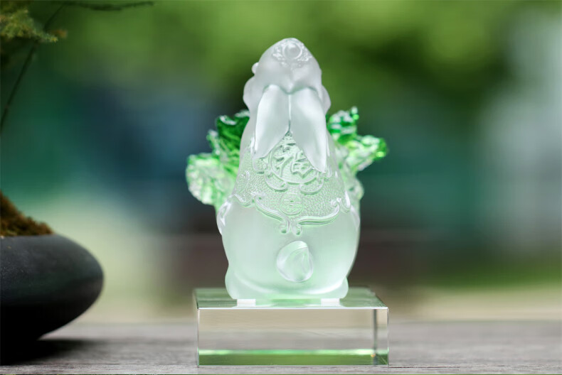 琉璃玉兔白菜摆件生日礼物乔迁新居礼品客厅桌面装饰品工艺品彩色