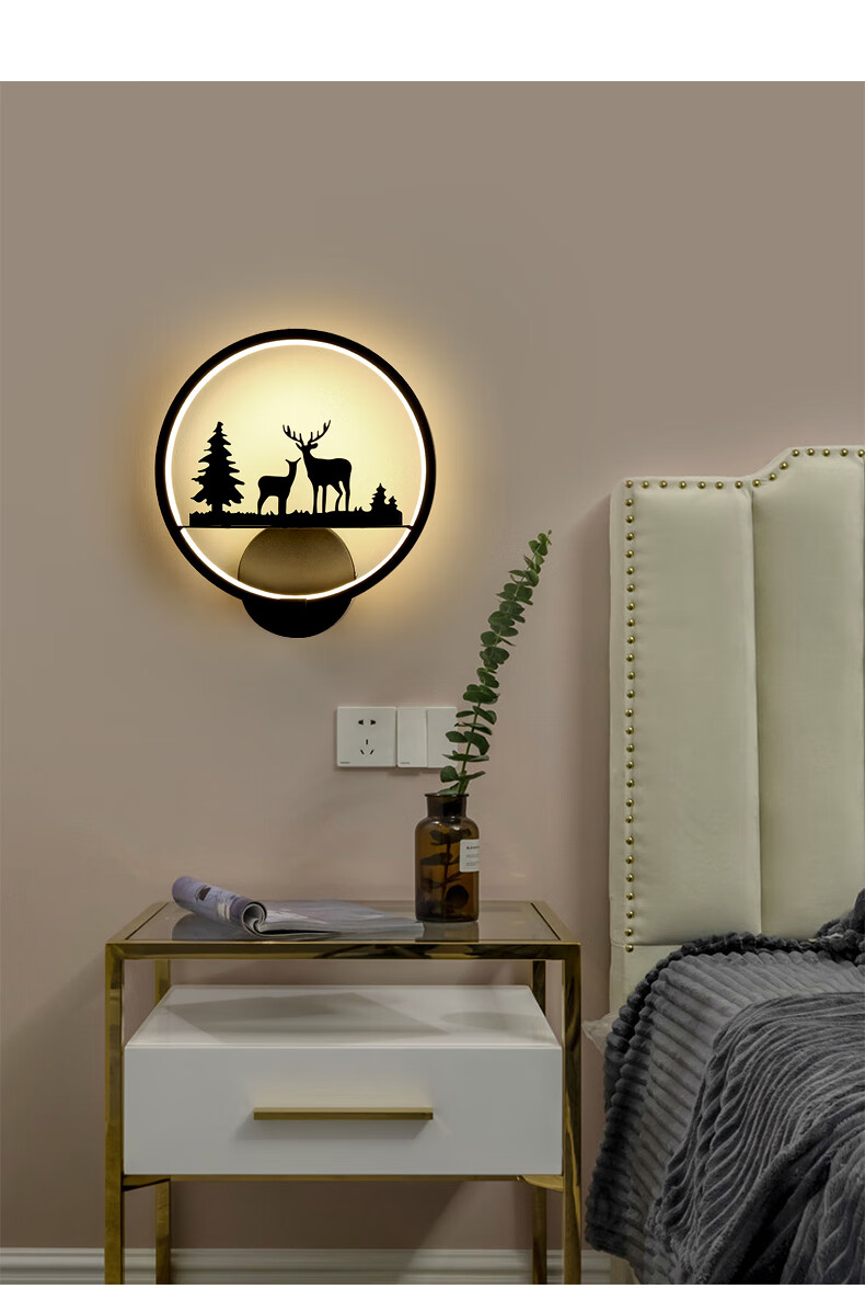 飞雄小鹿壁灯led卡通温馨过道灯墙壁灯具家庭装饰灯灯小鹿三色变光