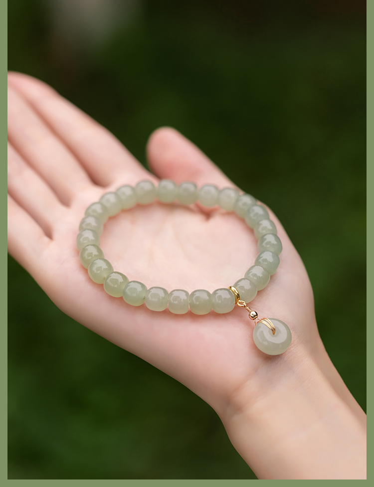 西菲顿 和田玉平安扣转运珠晴水料手串女中国风手链转运珠子复古风包