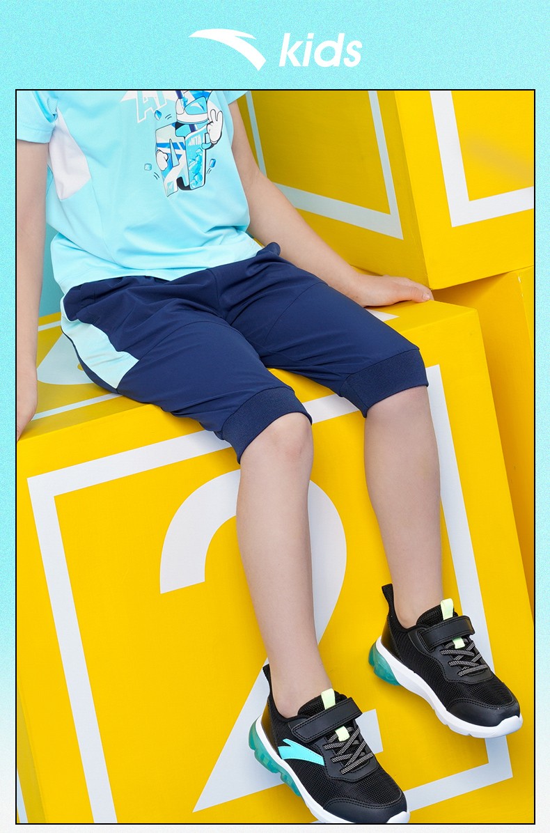 安踏童装官方旗舰男童休闲裤子2022年装儿童七分裤梭织运动7分裤3-6岁