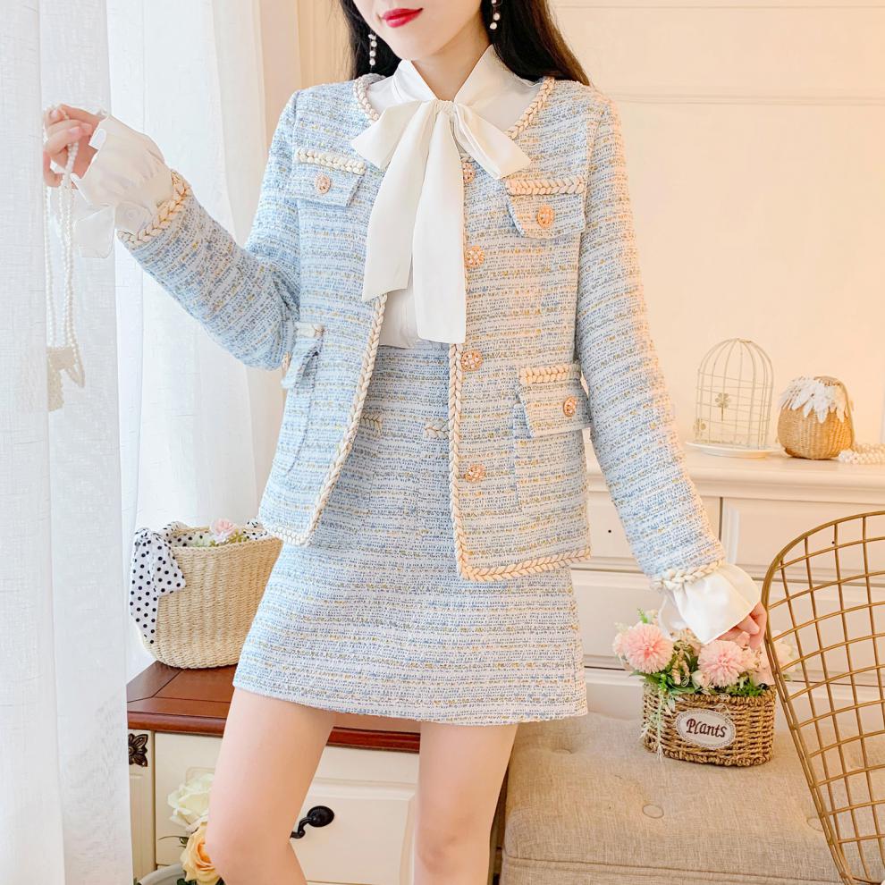 米珀莉小香风连衣裙秋款女装时尚两件套套装裙2021秋季长袖新款名媛